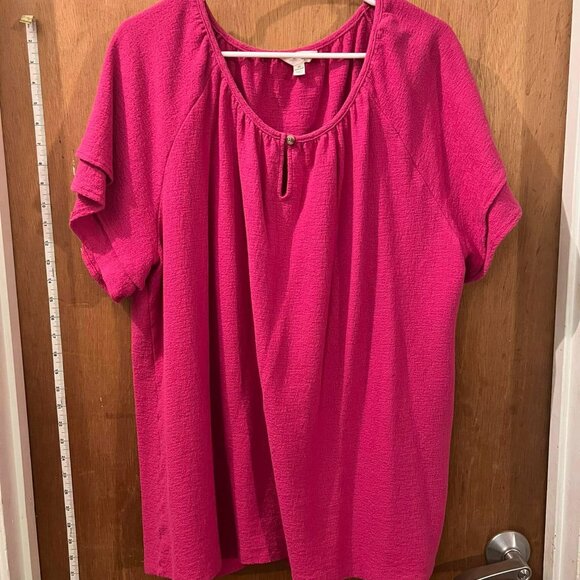 Terra & Sky Tops - Size 2X(20/22W) - Terra & Sky - Magenta Pullover Blouse w/Short Sleeves